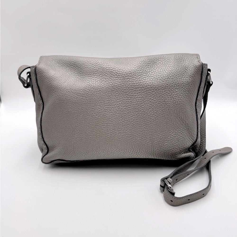 Auth Fendi Metallic Grey Beige Selleria Leather Anna Crossbody Messenger Bag - Picture 4 of 15